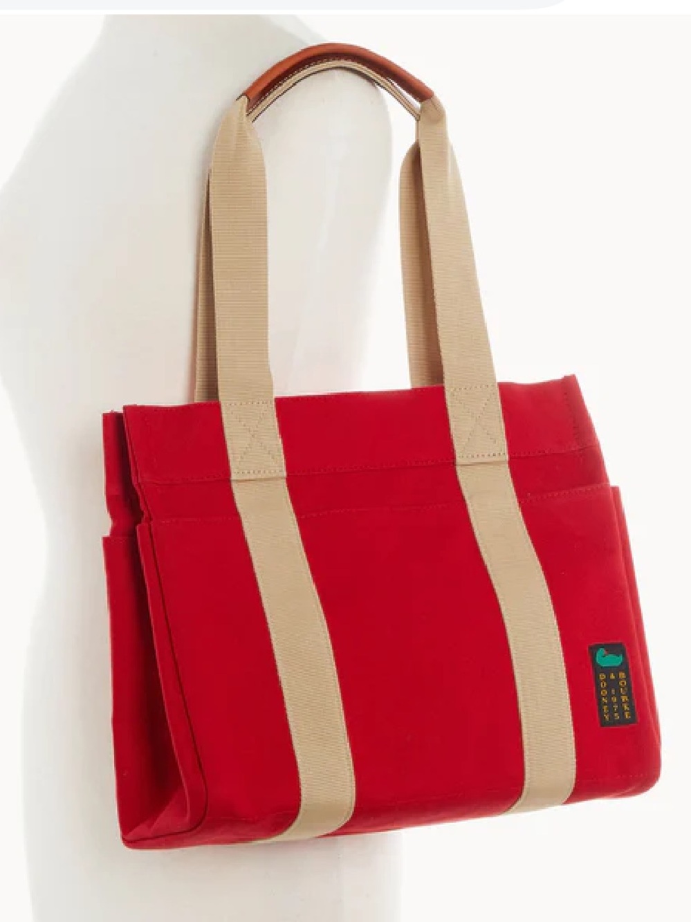 Dooney & Bourke Red Canvas Tote 35 with leather trim Straps - Picture 3 of 13